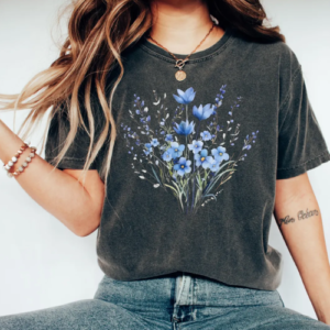Comfort Colors Blue Blossom Shirt – Floral Aesthetic for Plant Lovers