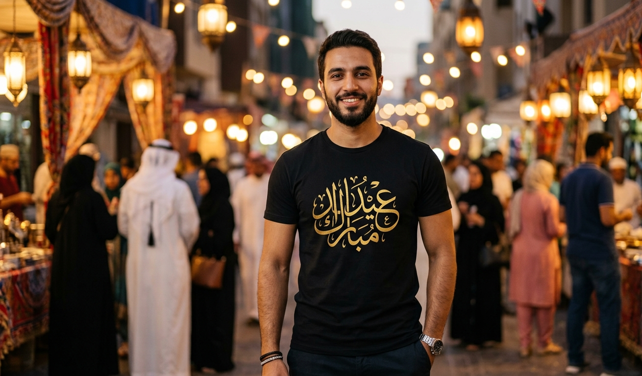 Eid Mubarak Arabic Calligraphy T-Shirt Black' Eid Mubarak Arabic Calligraphy T-Shirt