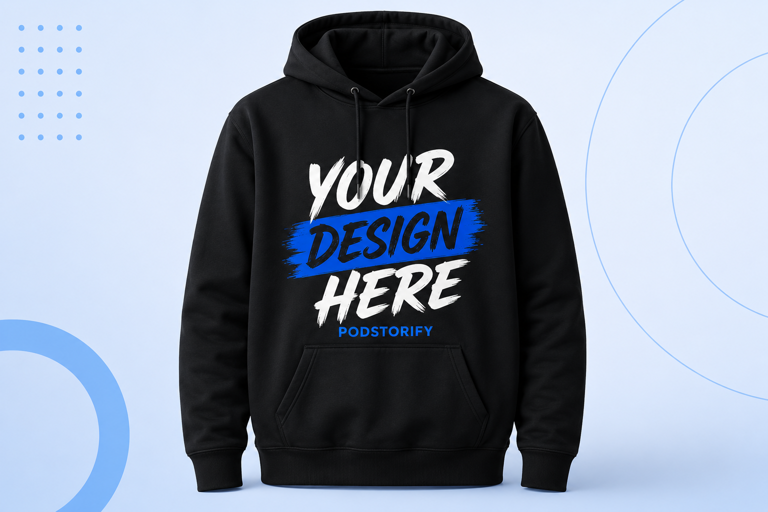 Custom black hoodie with a blue personalised print design