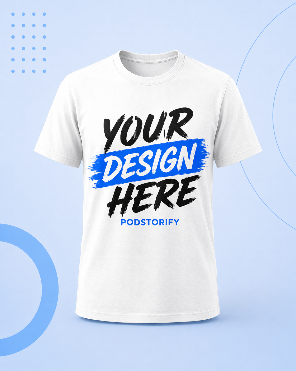 White custom T-shirt with a blue personalised print design